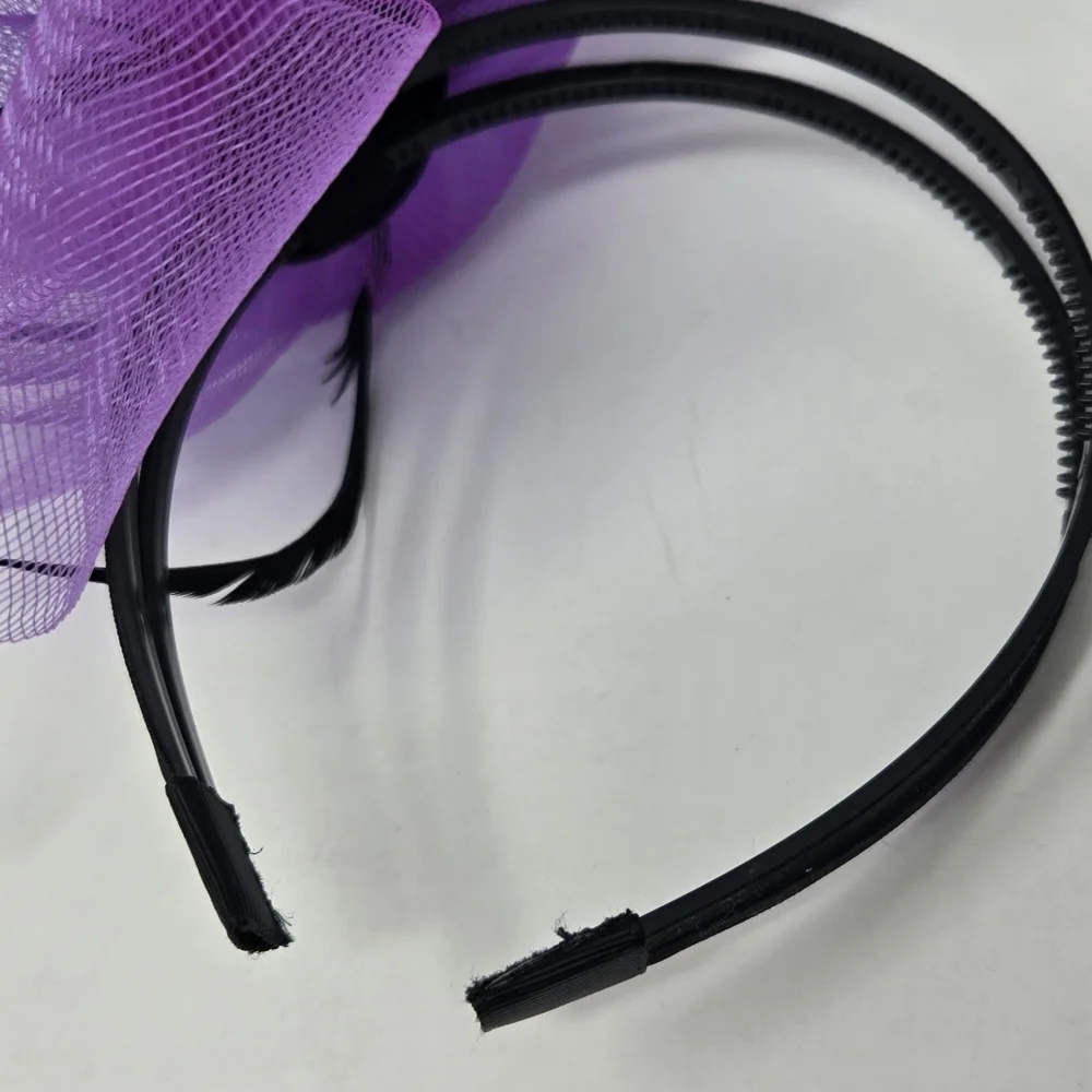 HANDMADE VINTAGE FASCINATOR HEADBAND BLACK & PURPLE KENTUCKY DERBY WOMEN OS